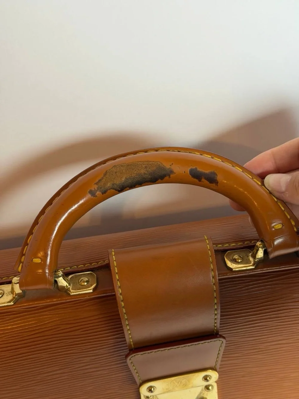 Louis Vuitton Epi Serviette Fermoir Cognac Brown Leather Business Briefcase